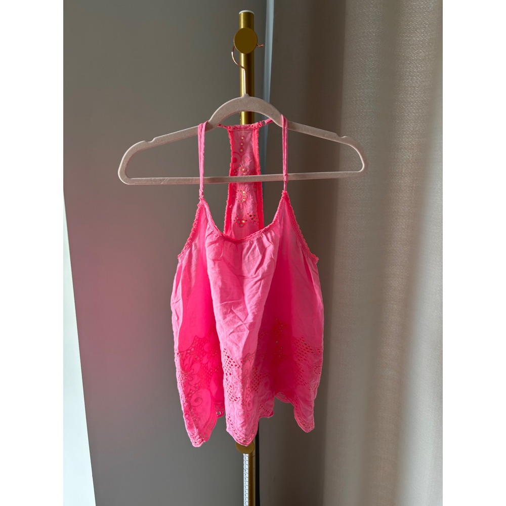 In Bloom by Jonquil Hot Pink Eyelet Floral Scalloped Racerback Camisole Top‎ L